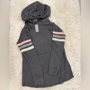 Charcoal Hoodie with Striped Sleeves